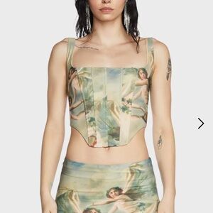 Edikted Halo Angelic Print Crop Top and bottom Cream and Green